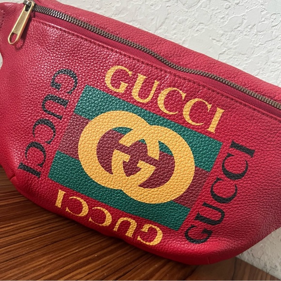 Gucci Grained Calfskin Logo Belt Bag Red Large - Picture 3 of 16